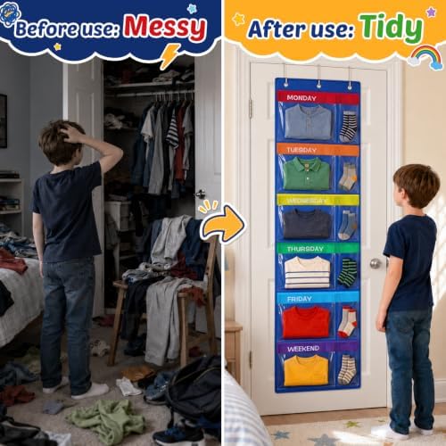 2 Pack Weekly Kids Clothes Organizer with 12 Pockets - Image 4