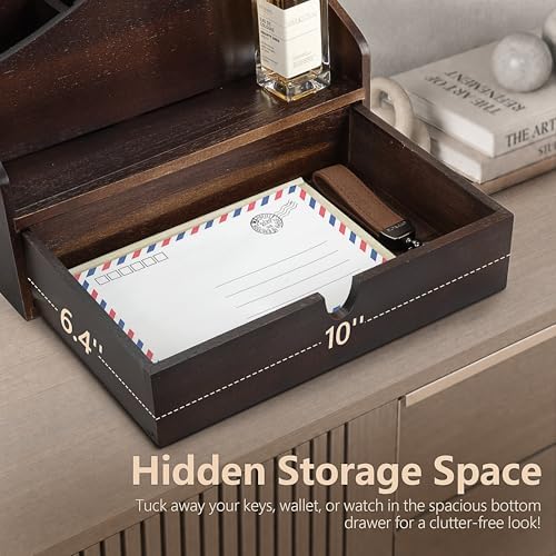 Rebee Vision Acacia Wood Mail Organizer for Desk Room Decor, Dark Brown - Image 5