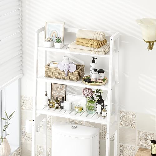MallKing Over The Toilet Storage, Wooden 3-Tier Over-The-Toilet Rack Bathroom Space Saver Organizer, Freestanding Above Toilet with Toilet Paper Holder and Hooks (White) - Image 2