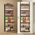 9 Tier Over the Door Pantry Organizer 2 IN 1 Hanging or Wall Mounted Spice Rack with Adjustable Basket,Heavy Duty Seasonning Storage Shelf for Kitchen Pantry and Bathroom Black by Clothink