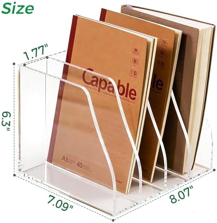 Acrylic Magazine File Holder, 4 Vertical Compartments Desk Document Sorter Organizer, Clear Folder Rack Binder for Office/Home/Classroom, for Documents, Tablet, Magazines, Books & Accessories - Image 2