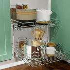 LOVMOR 2 Tier Individual Pull Out Cabinet Organizer 14" W x 18" D, Slide Out Kitchen Cabinet Storage Sliding Shelves - Image 5