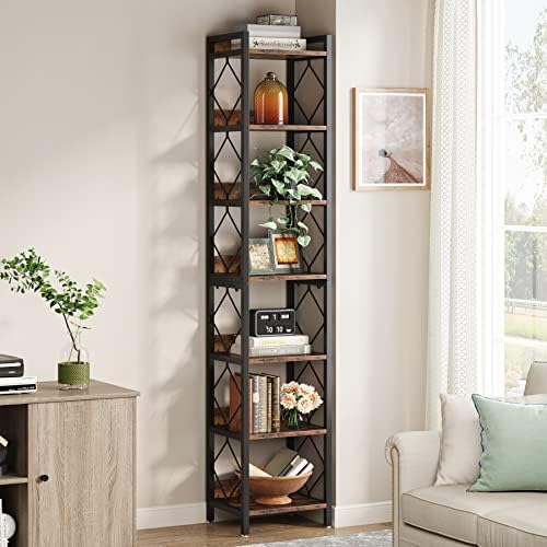 Tribesigns 78.7 Inch Tall Skinny Narrow Bookshelf Bookcase Set of 2, Brown - Image 5