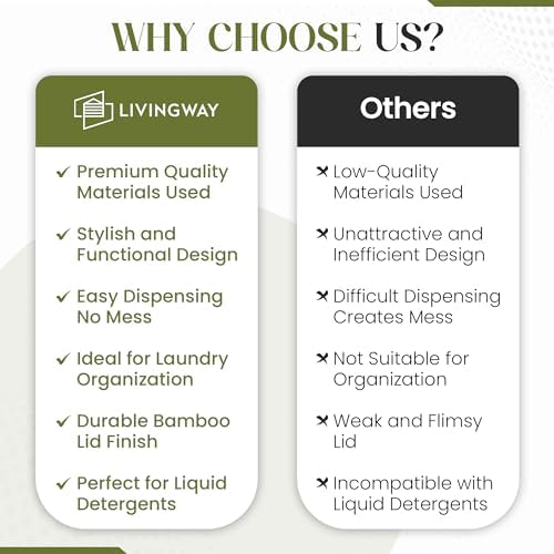 Glass Laundry Detergent Dispenser Set with Bamboo Stand – Liquid Soap & Fabric Softener Dispensers, Refillable Glass Jars with Easy-Pour Spigot & Lids, Laundry Room Organization - Image 5