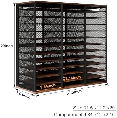 PAG Mass Mail Sorter - Adjustable Mail Holder, Countertop Literature Organizer, Student Mailbox for Classroom, Desktop Bill Paper Organizer for Office Home School, 36 Compartments, Brown - Image 6