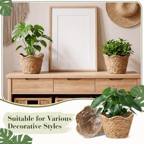 4 Pack Seagrass Woven Plant Basket with Waterproof Plastic Liner, Wicker Straw Storage Basket for Indoor Outdoor Plants, Laundry Organizer (6.3" x 5.51" x 5.12") - Image 5
