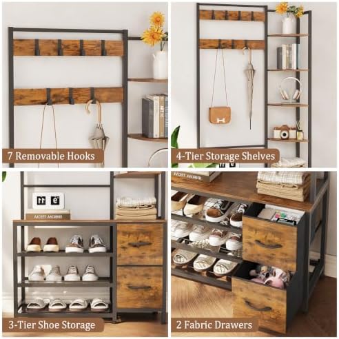 GiftGo Hall Tree with Shoe Storage 31.5" Entryway Coat Rack with 4 Shelves Floor Standing Clothes Rack Shoes Shelf Organizer for Home Office Bedroom - Image 4