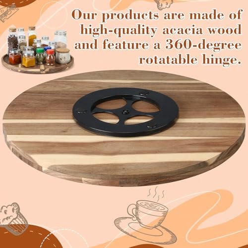 2 Pcs 20'' Wood Lazy Susan for Countertop Acacia Large Turntable Rotating Serving Tray for Table Top Non Skid Kitchen Tray Revolving Condiment Spice Rack Table Organization Storage, Natural - Image 6