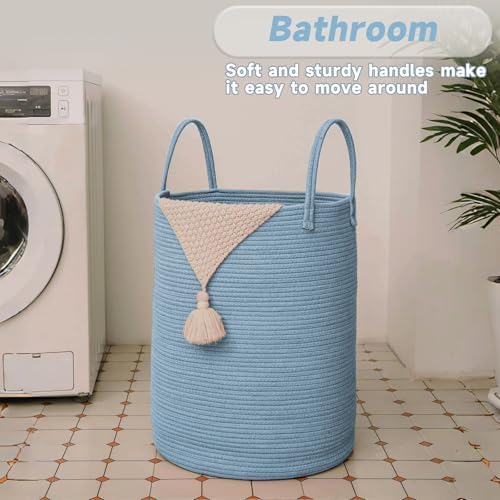 JMvicyroam 60L Cotton Rope Laundry Basket Hamper, Blue - Image 5