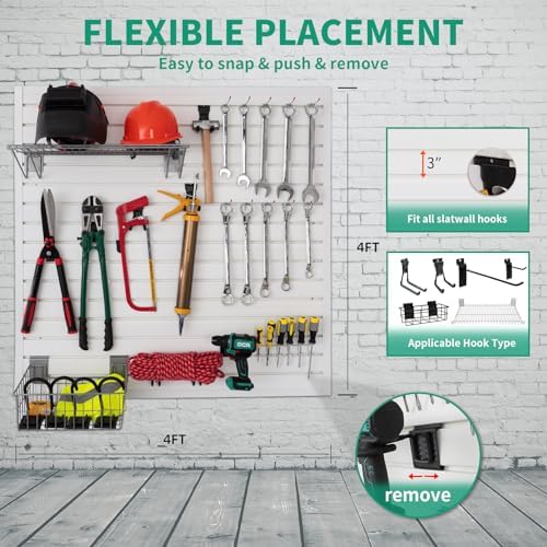 FRAYSCENT Slat Wall Paneling Garage Slat Wall Storage Systems Slatwall Panels Power Tool Organizer Wall Mount, PVC Garage Storage & Organization Products Slate Board (White, 4ft x 4ft) - Image 2