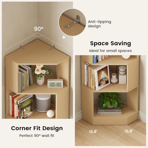 Modern Corner Bookshelf, 5-Tier Wooden Corner Book Case - Image 4