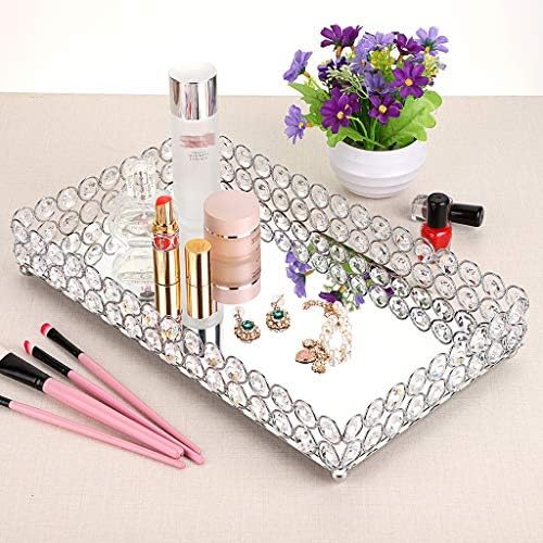 Hipiwe Crystal Perfume Tray Mirrored Bathroom Vanity Organizer, Large - Image 2