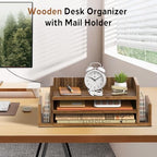 Wooden Desk Organizer, 3-Tier Paper Trays with 2 Mail Sorters, Dark Brown - Image 2