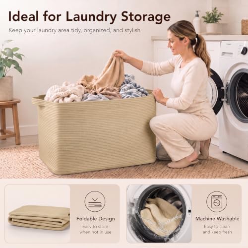 OIASKET 95L Extra Large Blanket Basket, 24" x 16.9" x 14.2" Woven Basket - Image 5