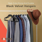 Black Velvet Hangers 150 Pack – 360° Swivel Hook, Non-Slip and Space Saving Hangers, Heavy-Duty 11 lbs Weight Capacity - Smooth Velvet Finish for Crease-Free Clothes and Effortless Closet Organization - Image 7