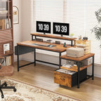 EnHomee 56.5" Office Desk with Drawers & Printer Space for Home Work,Brown - Image 3
