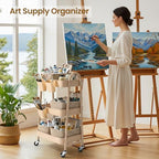 3-Tier Rolling Utility Cart with 4 Woven Baskets, Diaper Book Snack Cart, Storage Organizer for Nursery, Kitchen, Craft Room, Home SPA, Living Room, Metal Frame Trolley on Lockable Wheels, Brown - Image 4