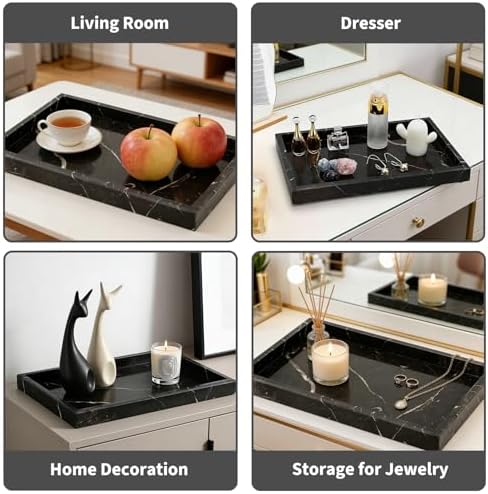 Garvee Natural Marble Tray, 12x8 Inch Dark Coffee Veined Stone Vanity Tray for Bathroom Counter, Non-Ceramic/Non-Resin Decorative Organizer for Home Decor - Image 5