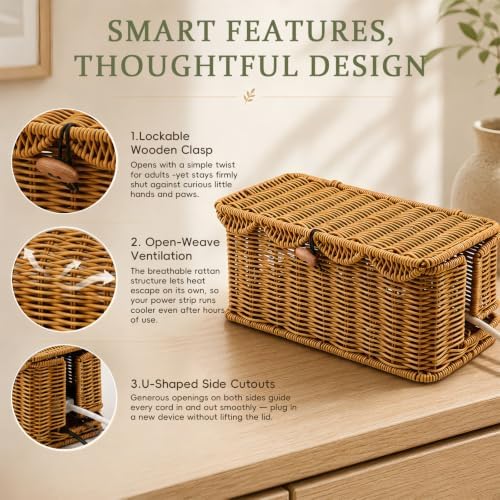 2 Pack Rattan Cable Management Box for Power Strip with 2 Exits - Image 5