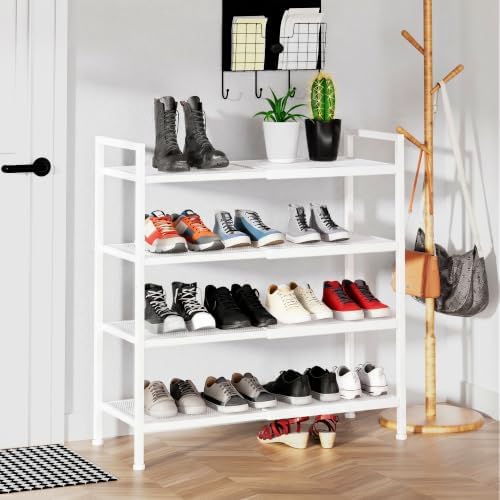 Expandable Shoe Rack for Closet, Entryway, Shoe Storage, 4-Tier, White - Image 6