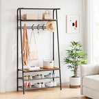 OUTLANE Entryway Hall Tree with 5 Hooks, Shoe Bench & Storage Shelf, Coat Rack Organizer with Wood Accents and Metal Frame for Entryway, Living Room, Bedroom, Rustic Brown-Single row - Image 4