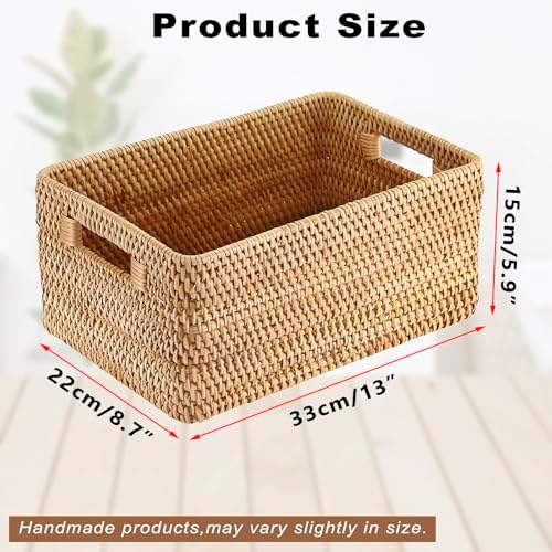 Hipiwe Woven Rattan Basket Natural Wicker Storage Basket Box with Handles - Image 3