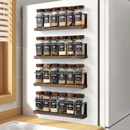 4 Pack Strong Magnetic Spice Rack Organizer for Refrigerator and Microwave Oven, Metal Fridge Shelf, Space Saver for Kitchen Organization and Storage, Black by KitHero
