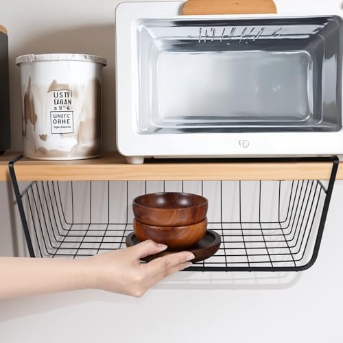 8 Pcs Under Shelf Basket, Hanging Under Cabinet Wire Storage Rack Slides Under Wire Shelves for Counter Pantry Desk Bookshelf,Black - Image 5