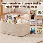 OIAHOMY Storage Basket for Shelves, Closet Cube Storage Bins Baskets for Clothes Blanket Towels, Baby Nursery, Toy Baskets Box, Woven Rope Basket, 17.72 * 12.99 * 7.87 IN, 2 Packs Brown - Image 4