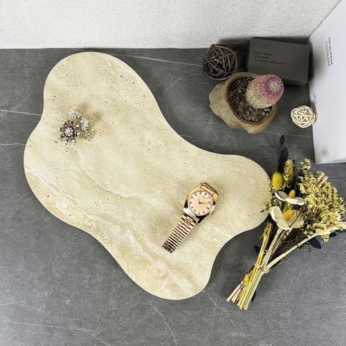 Cloud Shaped Travertine Vanity Tray, 13.3 x 8.3 Inch Natural Stone Decorative Catchall Tray for Bathroom Countertop, Beige Marble Jewelry Dish Perfume Tray for Coffee Table Dresser Nightstand - Image 4