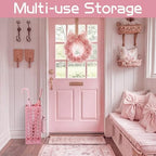 Hicarer Pink Bow Umbrella Holder for Entryway with Drip Tray and 4 Hooks - Image 3
