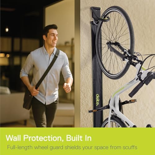 Delta Wall Ride Bike Rack Wall Mount with Tire Wall Guard Cycle – Vertical Bike Mount Holds Up to 100 lbs – Fully Adjustable Vertical Hanger Hook Design Provides Easy Bicycle Storage Access - Image 4