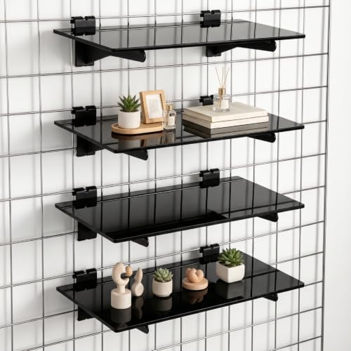 4 Pack Gridwall Acrylic Shelf with Metal Brackets,16 x 8 Inches by Unknown
