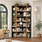 FOTOSOK 72" Corner Bookshelf, 6-Tier Bookshelf and Bookcase, Black/Brown by FOTOSOK