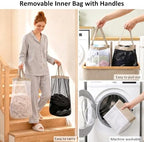 efluky Double Laundry Hamper with Lid and 2 Removable Bags, Oat - Image 2