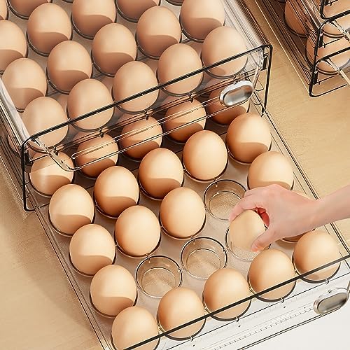 60 Eggs Organizer for Refrigerator, Large Egg Holder for Fridge, Clear Egg Container for Refrigerator, Stackable Egg Storage Trays for Countertop, Egg Drawer Dispenser, Egg Storage Container - Image 6