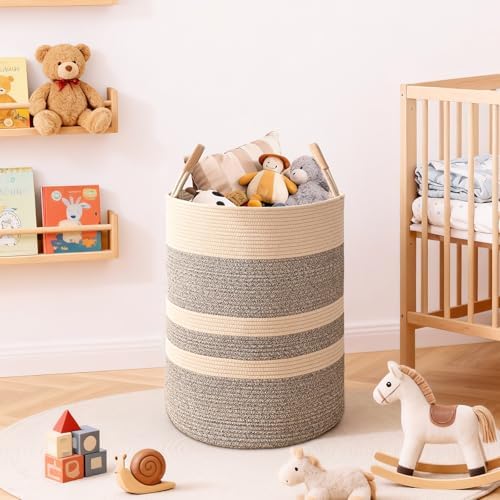 Large Laundry Basket, Laundry Hamper with Leather Handles, 75L Woven Dirty Clothes Hamper, Rope Hampers for Bedroom, Barthroom, Dark Brown - Image 6