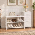 EXOTICA Industrial Shoe Storage Bench with 4 Drawers & Seat, White by EXOTICA
