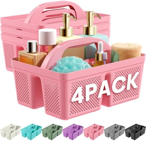 Portable Shower Caddy with Handle - 4 PCS, BPA-free, Pink by Unknown