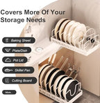 Pots and Pans Organizer Under Cabinet 2 Pack, Pull-Out Cabinet Organizer for Pot Lids, Bakeware, Dishes, 8 Adjustable Dividers (White - Image 3