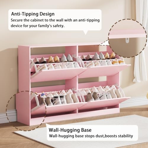 Pink Hidden Shoe Storage Cabinet for Entryway with 4 Flip Drawers - Image 4
