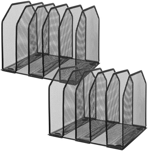 Vertical File Organizer for Desk, 2 Pcs Metal Mesh Holder with 5 Compartments, Desktop Document Storage Stand & File Folder Rack, Office Desk Organizer - 9.3"x8.5"x7.9" by Unknown