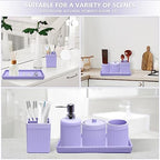 XLHOMO Resin Light Purple Bathroom Accessories Set 5 Pcs, Lotion Soap Dispenser, Toothbrush Holder, Bathroom Tumbler, Qtip Holder and Vanity Tray, Bathroom Countertop Organizer Set for Home Apartment - Image 6