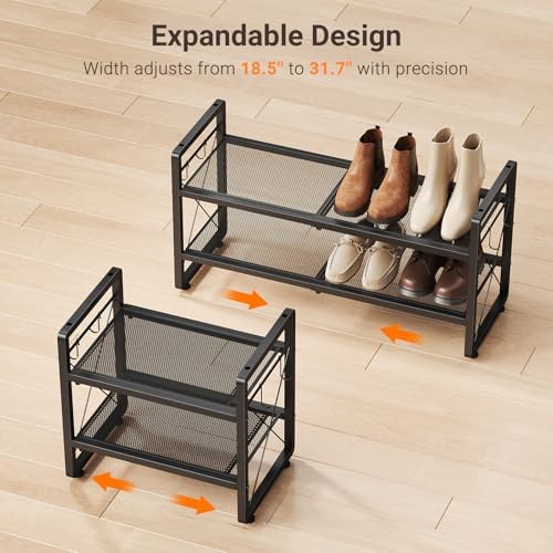 ELYKEN Expandable Shoe Rack for Closet, 2-Tier Metal Black Shoe Organizer - Image 4