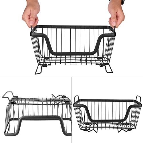 LOTTS Stackable Wire Basket, Metal Pantry Basket, Storage Organizer Bin with Handles, Fruit Basket for Kitchen Cabinets, Pantry, Closets, Bedrooms, Bathrooms (12.66.57.6") - 3 Pack - Image 3