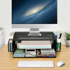 AUPSEN 2 Tier Computer Monitor Stands with Drawer and 2 Pencil Holder, Metal Monitor Stand Monitor riser, Computer Desk Organizer and Accessories for Laptop, Computer, Printer, Office Supplies(Black) - Image 4