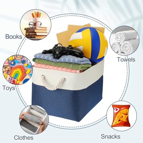 meekoo 8 Pack Fabric Storage Bins Baskets, 15 x 11 x 9.5 in, Blue White - Image 6