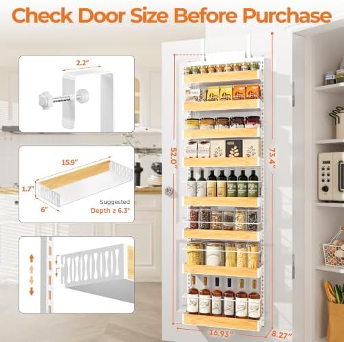 8 Tier Pantry Door Organizer Storage Spice Rack Adjustable Basket 73.35"H - Image 2