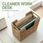 Wicker Magazine Basket with Handle, 2 Compartments - Image 6