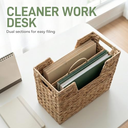 Wicker Magazine Basket with Handle, 2 Compartments - Image 6